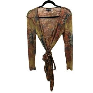 Sno Skins Y2K Multicolor Printed Sequin Embellished Tie Around Top Womens Small